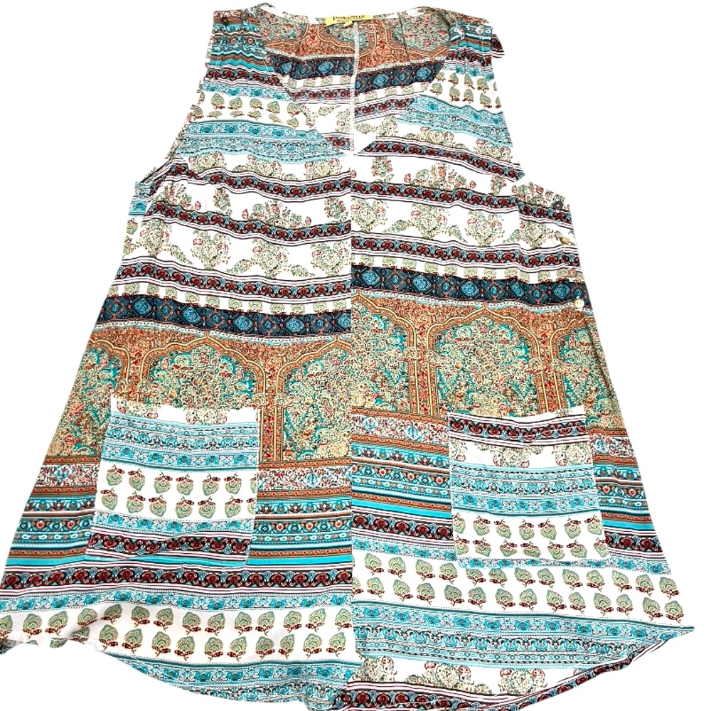 Bohemian Multicolor Sleeveless Romper with pockets